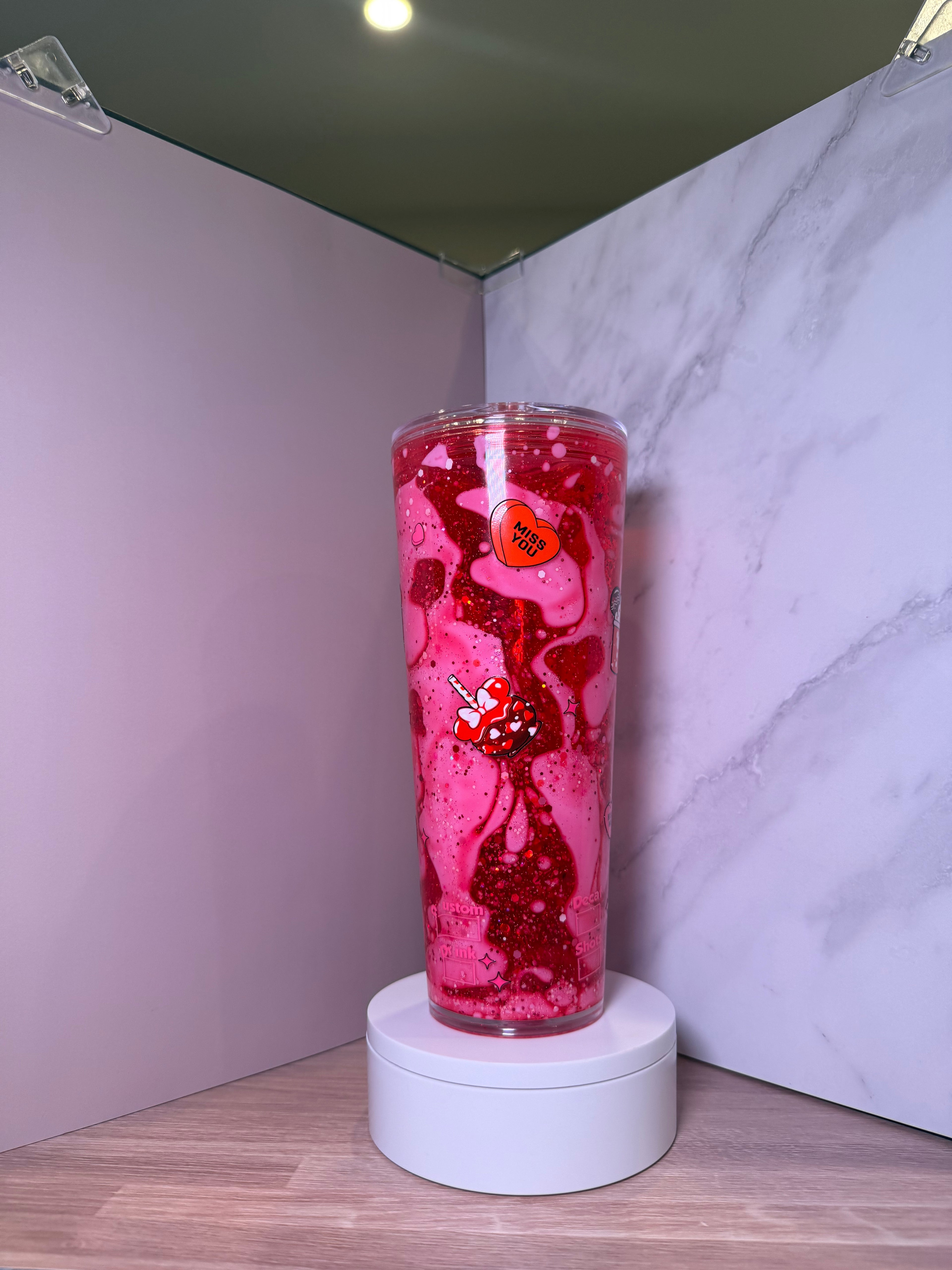 24 oz Pink Acrylic Snow Globe
